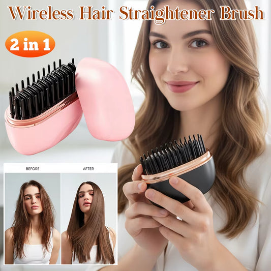 Wireless Hair Straightener Comb Negative Ion Portable Mini Straightening Brush Fast Heating Voluminous Straight Hair Accessories